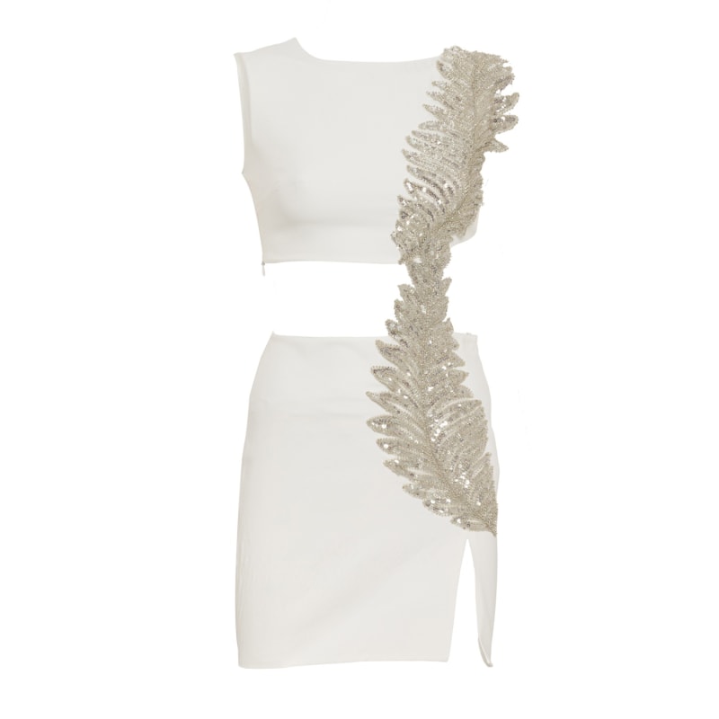 Thumbnail of Ellie Ecru White Mini Dress With Cutouts & Embellishment image