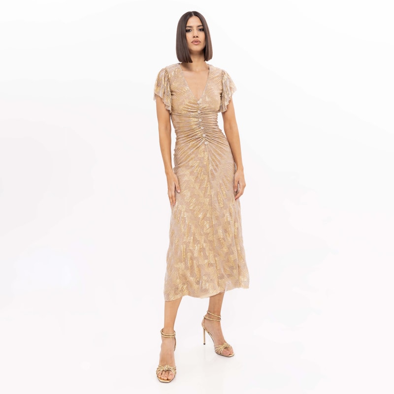 Gold embellished midi dress best sale