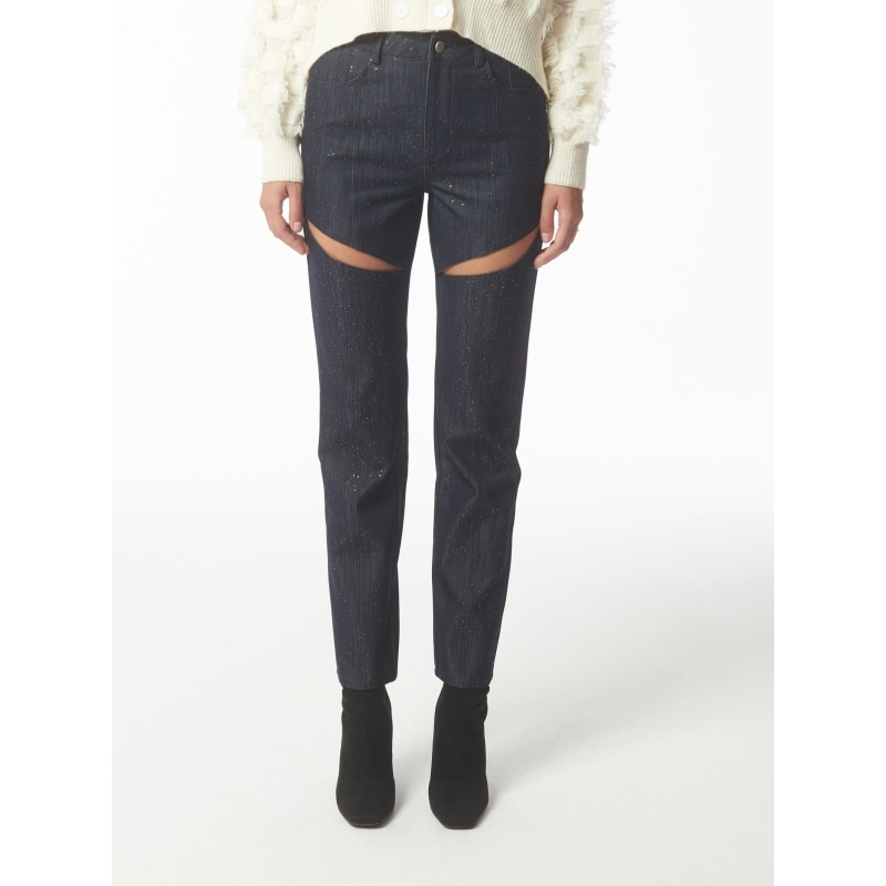 Embellished Sparkly Cut-Out Jeans In Profound Blue | SOUR