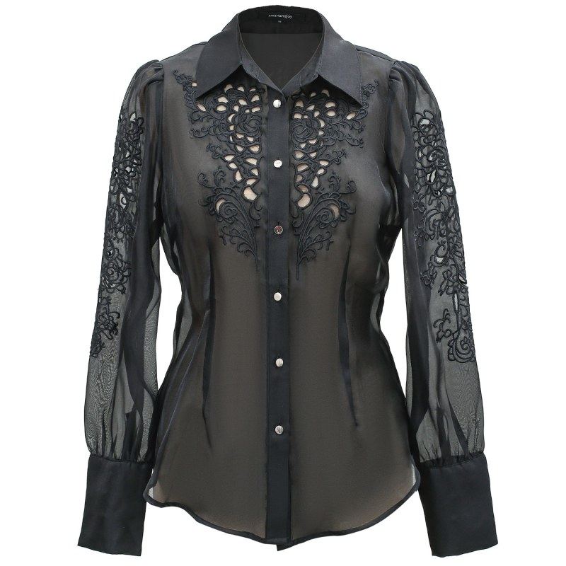 Embroidered Openwork Chiffon Lace Shirt Embroidered Openwork Chiffon Lace Shirt