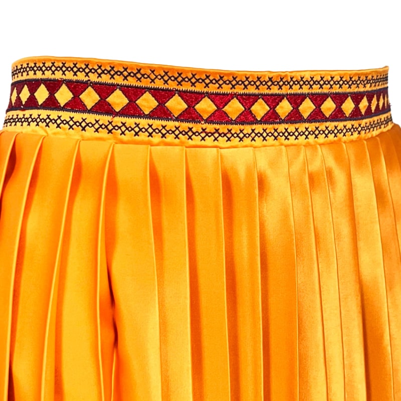 Embroidered Pleated Midi Skirt Mustard Yellow L2R THE LABEL