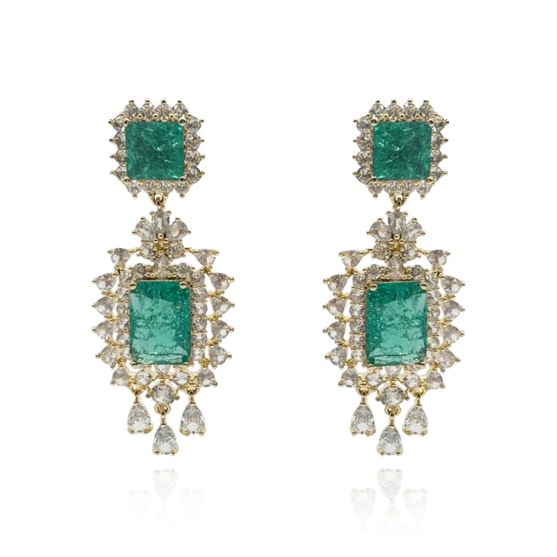 Thumbnail of Emerald And Crystal Clip On Earrings image