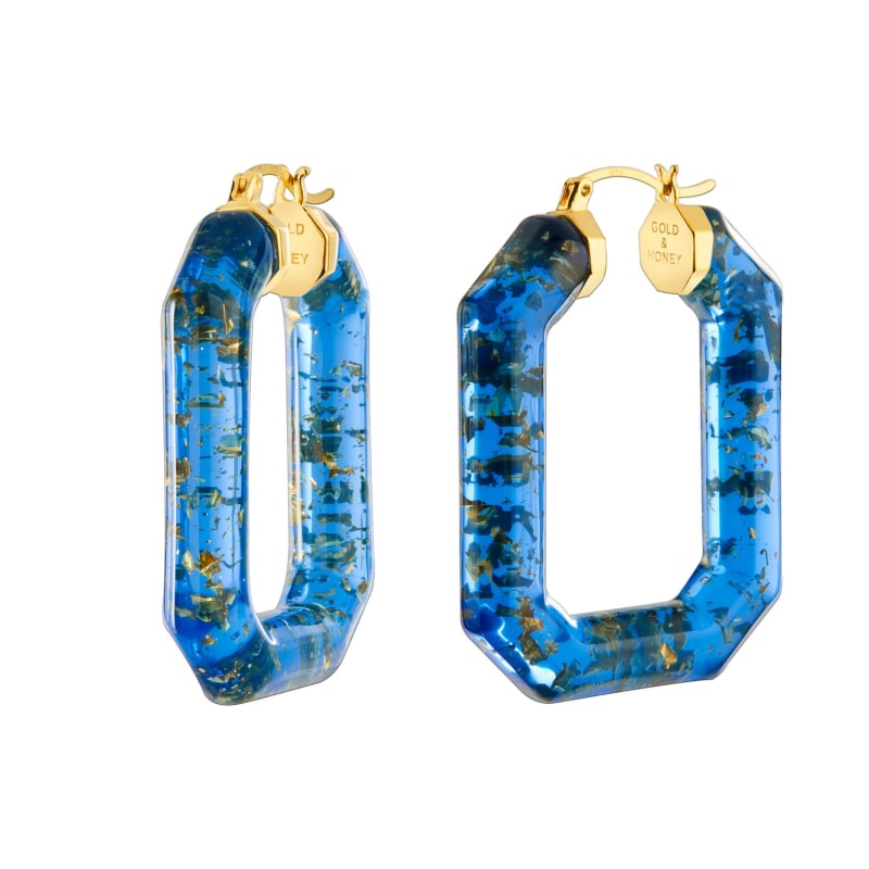 Blue lucite hoop earrings hot sale