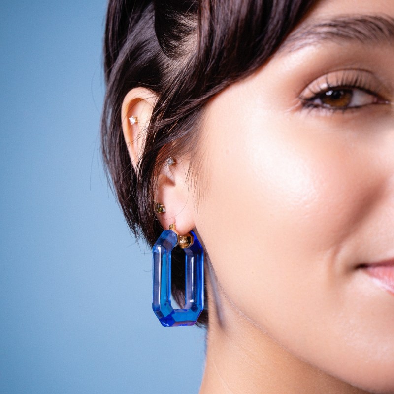 Blue lucite hoop earrings hotsell