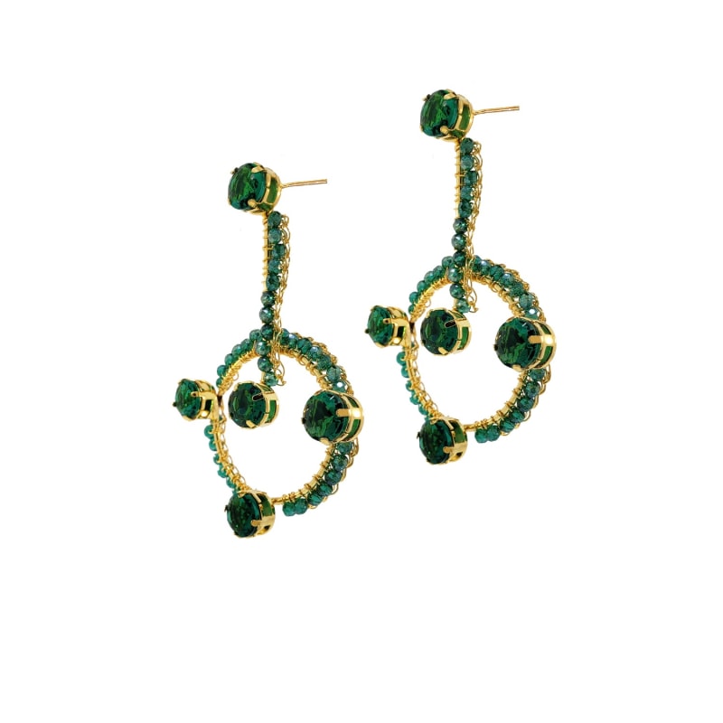 Thumbnail of Emerald Green & Gold Prisma Drop Handmade Earrings image