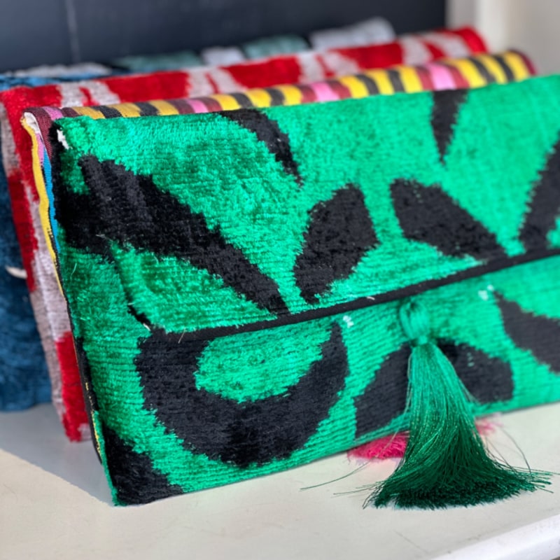 Thumbnail of Emerald Zebra  Velvet Ikat Clutch. image