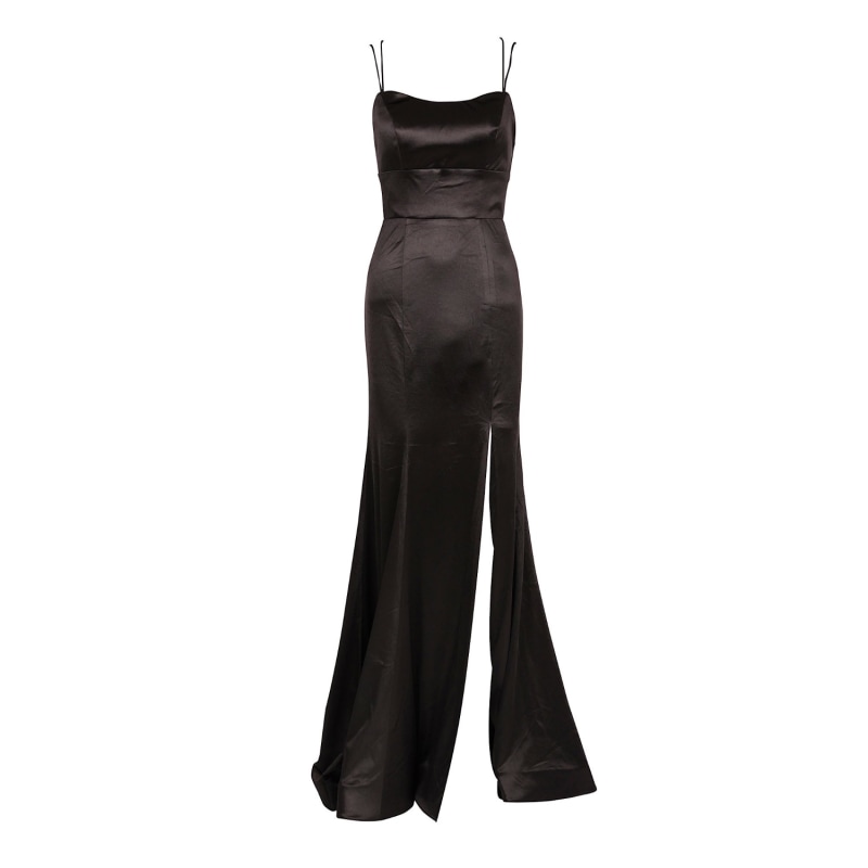 Thumbnail of Emily Black Satin Long Evening Gown image