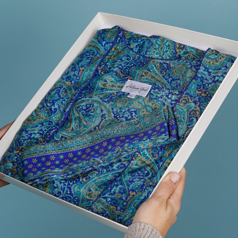 Thumbnail of Emily | Lightweight Silky Paisley Kimono - Turquoise & Blue image