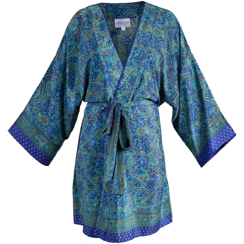 Thumbnail of Emily | Lightweight Silky Paisley Kimono - Turquoise & Blue image