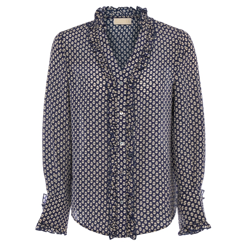 Thumbnail of Navy Print Shirt - Blue Vintage Print With White Hearts image