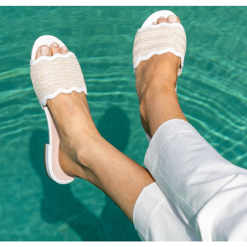 Thumbnail of Emma Scalloped Raffia Flat Sandal White image