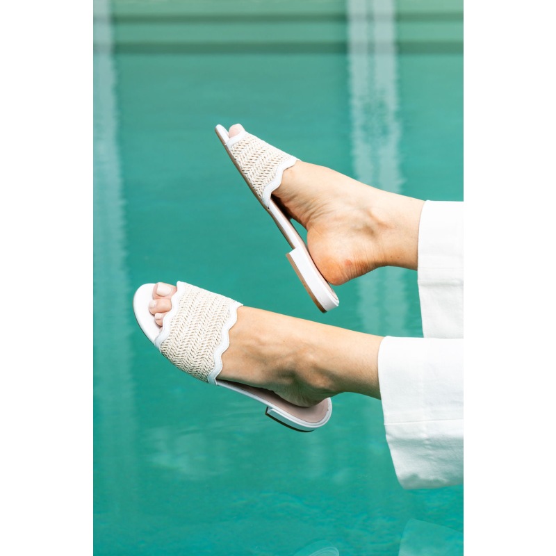 Thumbnail of Emma Scalloped Raffia Flat Sandal White image