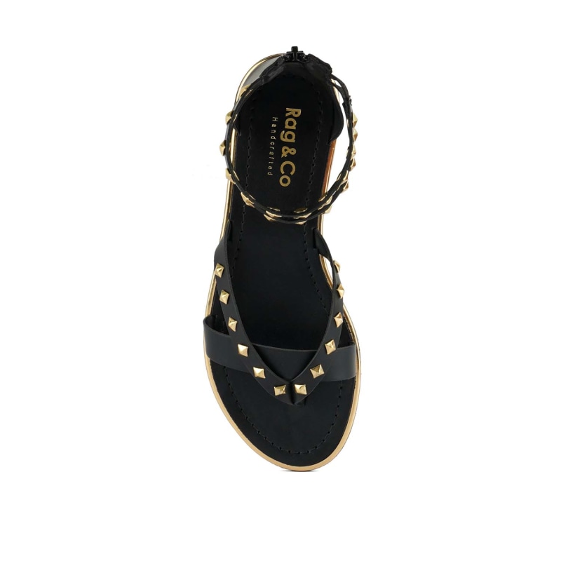 Thumbnail of Emmeth Studs Embellished Black Flat Gladiator Sandals image