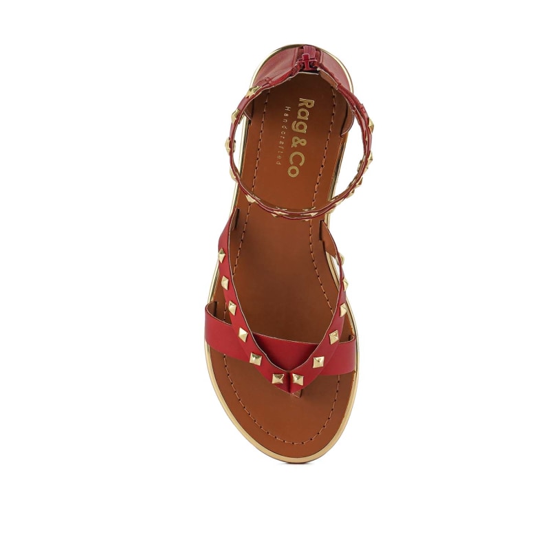 Thumbnail of Emmeth Studs Embellished Red Flat Gladiator Sandals image
