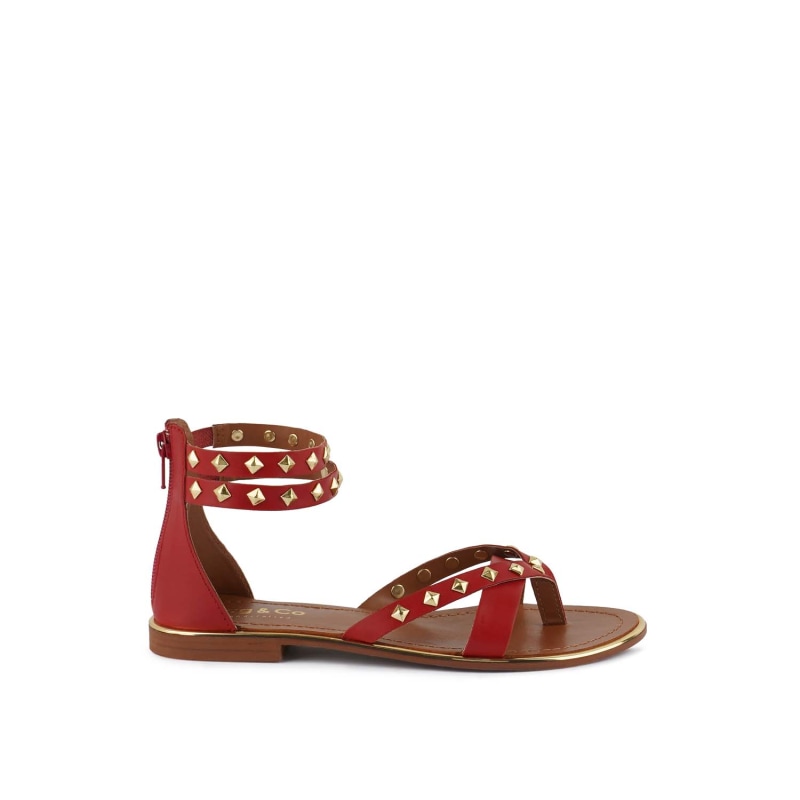 Emmeth Studs Embellished Red Flat Gladiator Sandals by Rag Co