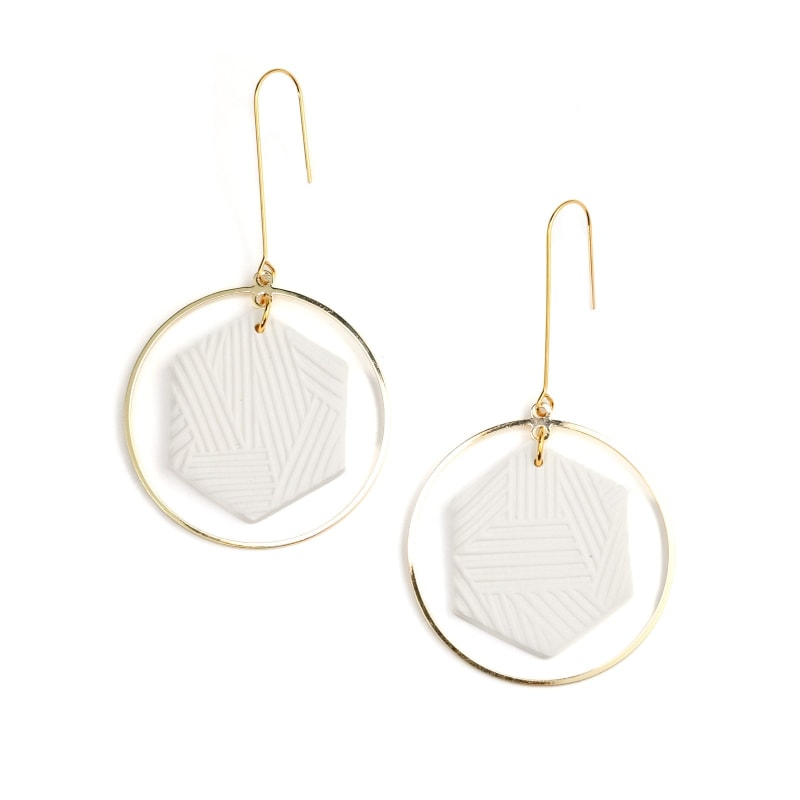 Thumbnail of Hexagon Halo Dangly Earrings In White image