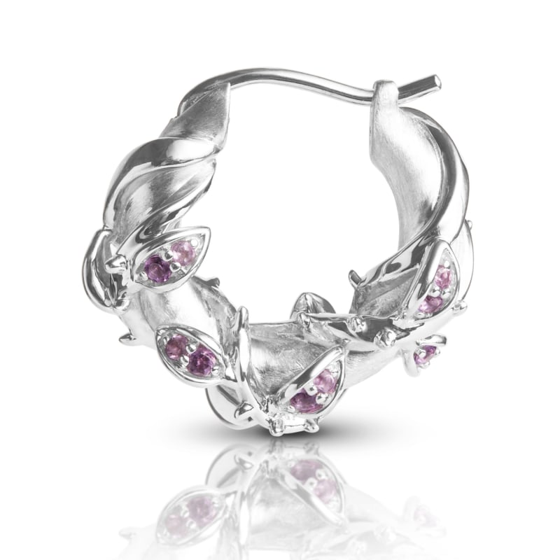 Thumbnail of Enchanted Amethyst Forest Hoop Earring - Silver image