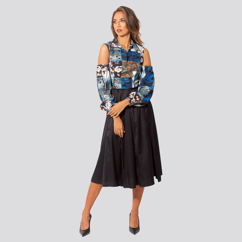 Thumbnail of Enchanting Dress With Print And A Satin Skirt image