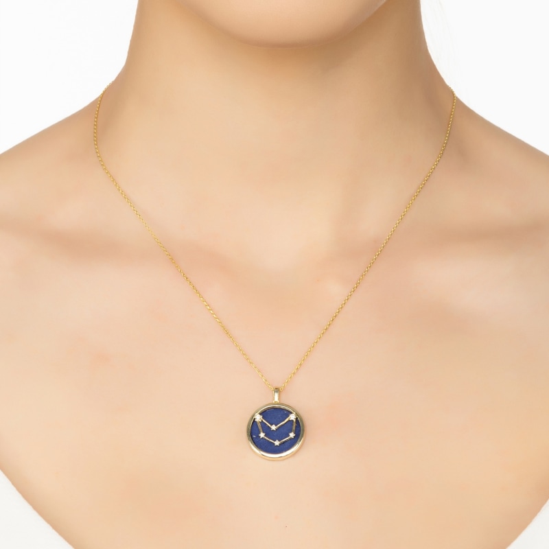 Thumbnail of Zodiac Lapis Lazuli Gemstone Star Constellation Pendant Necklace Gold Capricorn image