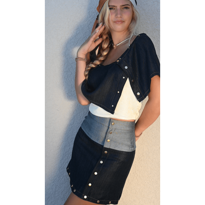 Thumbnail of Gia Antiqued Multi-Length Denim Skirt image