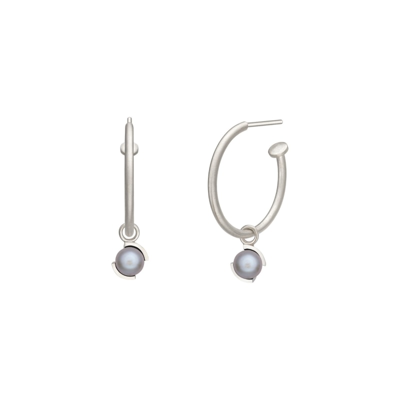 Thumbnail of EntréE Sizzle Hoop Pearl Earring Gray - Silver image