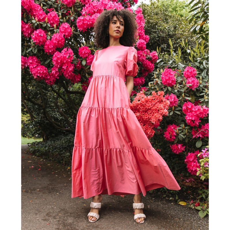 Thumbnail of The Frances Tiered Maxi Dress In Watermelon Pink image