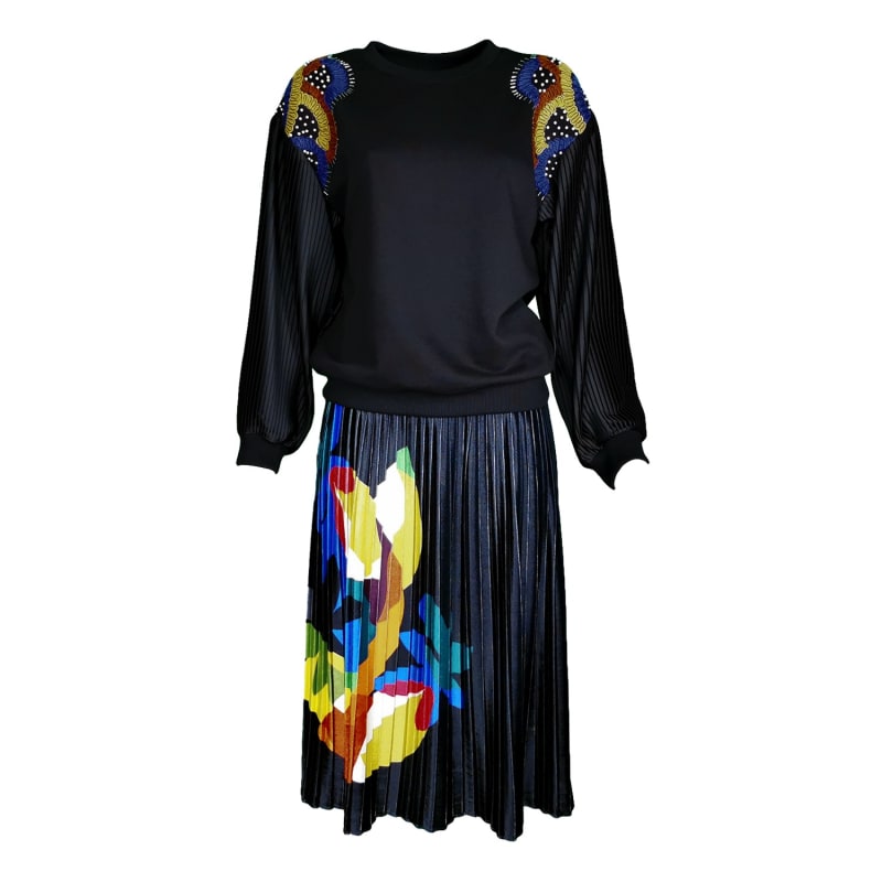 Thumbnail of Velvet Pleated Midi Skirt With Colourful Digital Print image