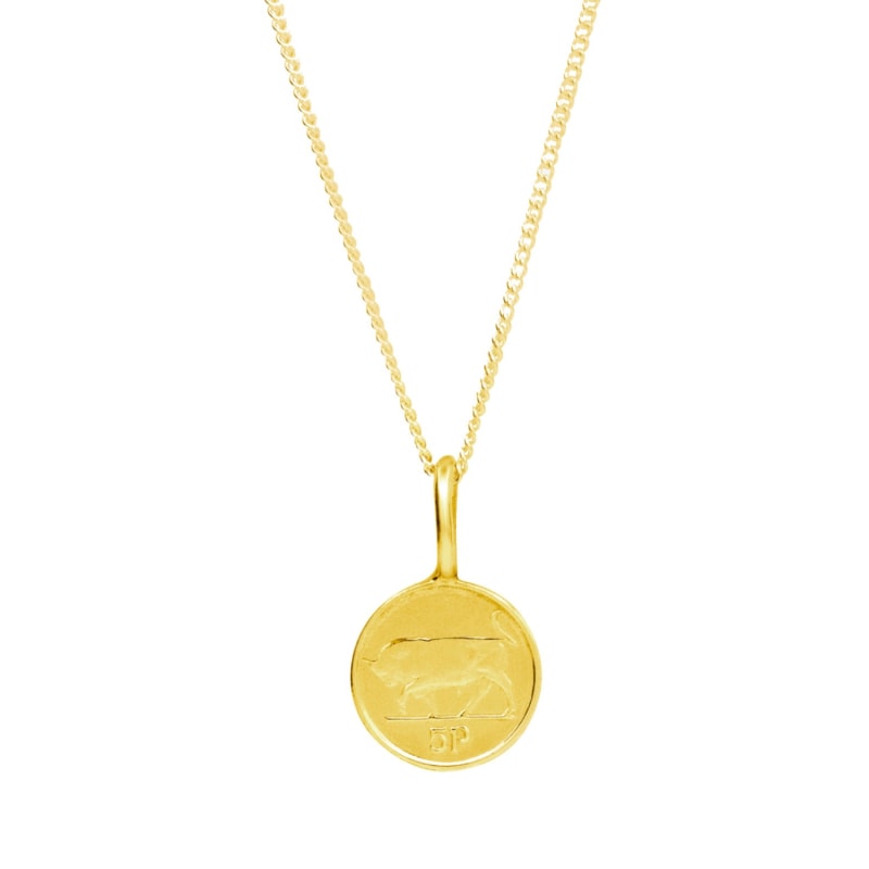 Thumbnail of Irish 5P Coin Necklace In Yellow Gold Plate image