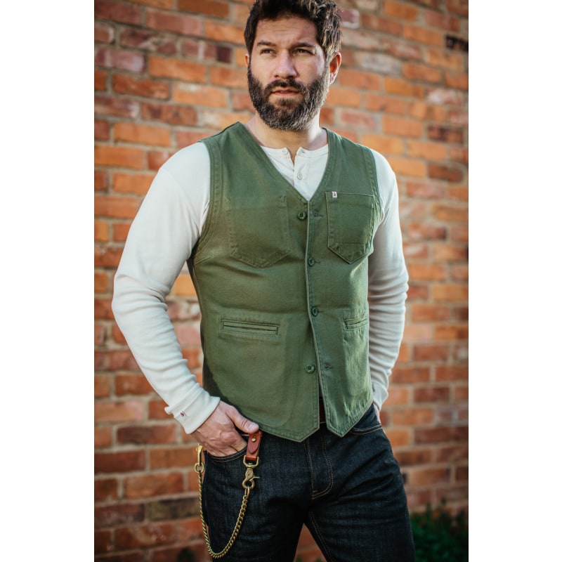 Thumbnail of &Sons Lincoln Waistcoat Army Green image