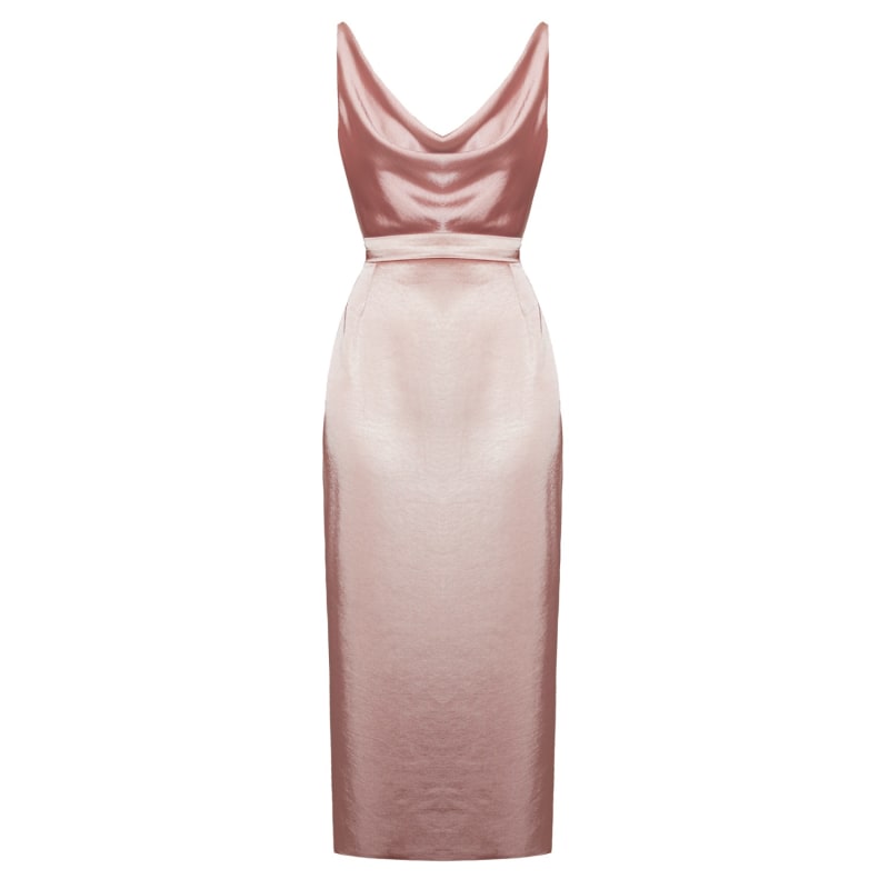 Thumbnail of Kamea Nude Satin Open Back Midi Dress image