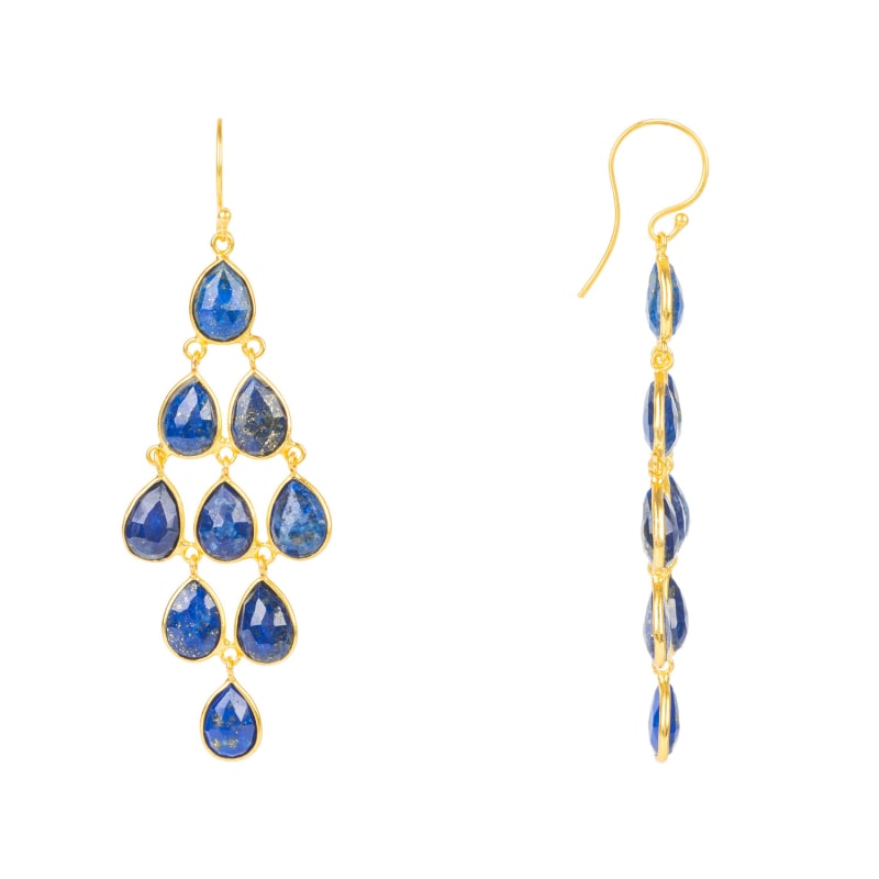 Thumbnail of Erviola Gemstone Cascade Earrings Gold Lapis Lazuli image