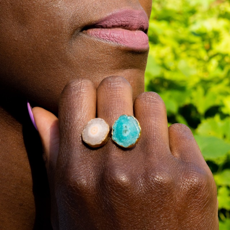 Thumbnail of Coral Green Adjustable Gemstone Gold Ring image