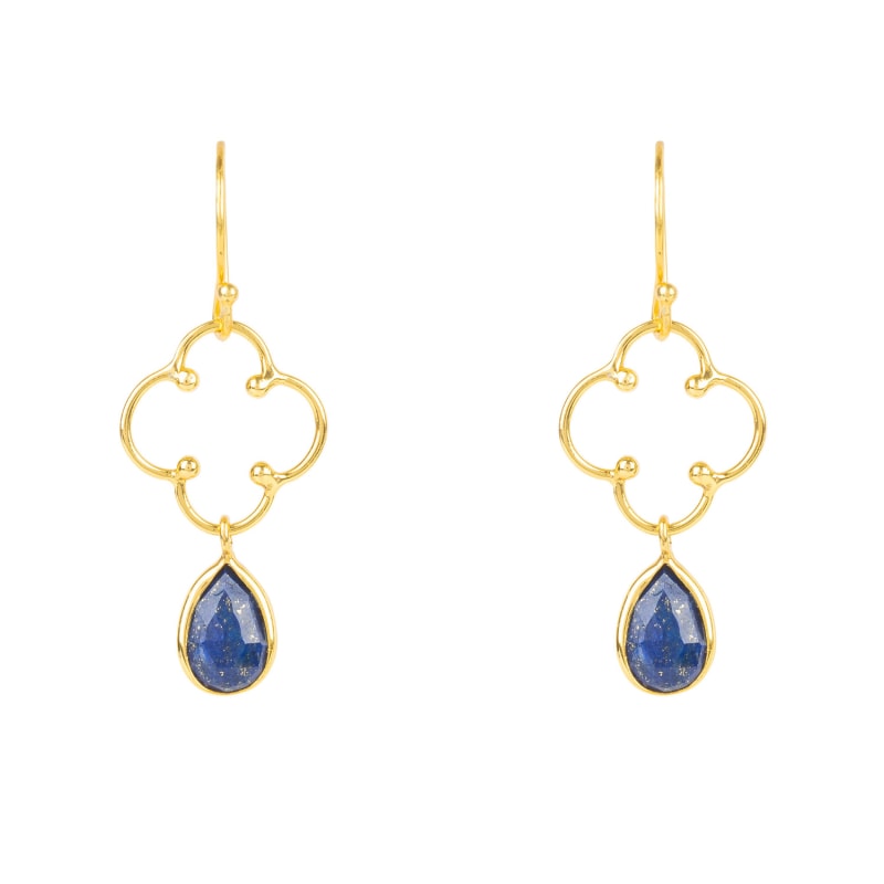 Thumbnail of Open Clover Gemstone Drop Earrings Gold Lapis Lazuli image