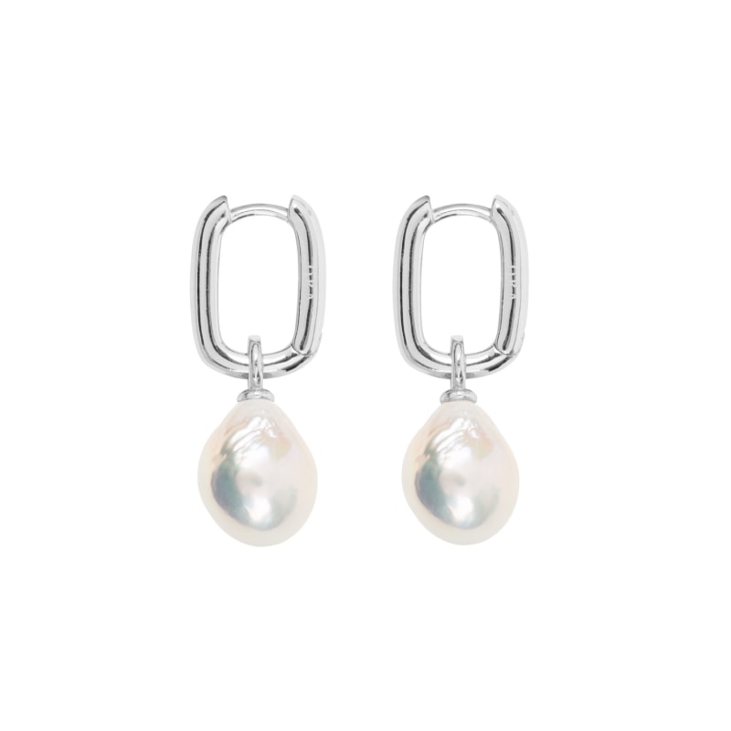 Thumbnail of Aetia Baroque Pearl Hoop Earrings - Silver image