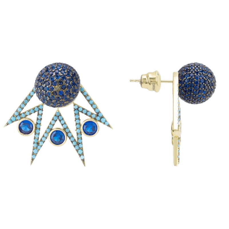 Thumbnail of Jester Ear Jacket Convertible Earrings Blue Gold image