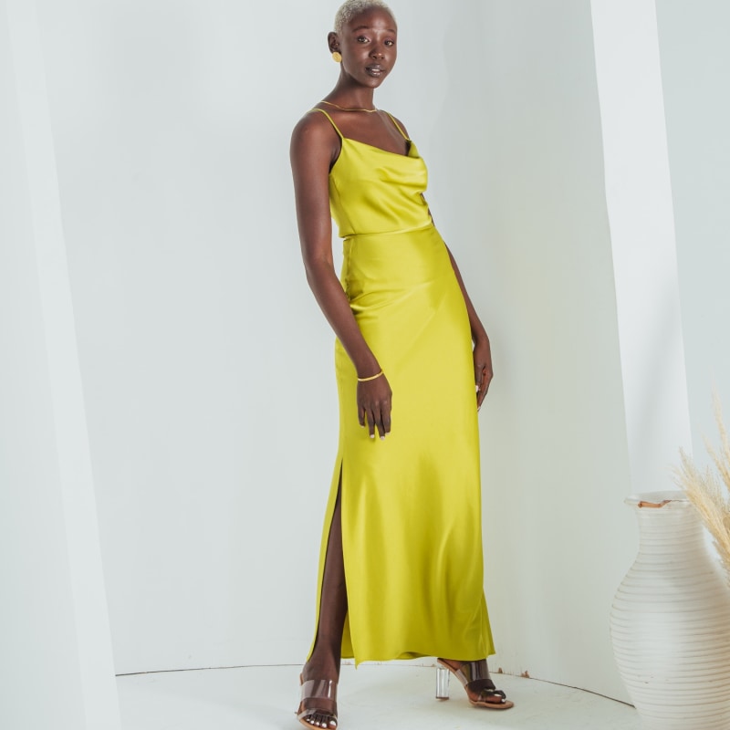 Essentials Satin Maxi Skirt Acid Green SAVANNA Wolf Badger