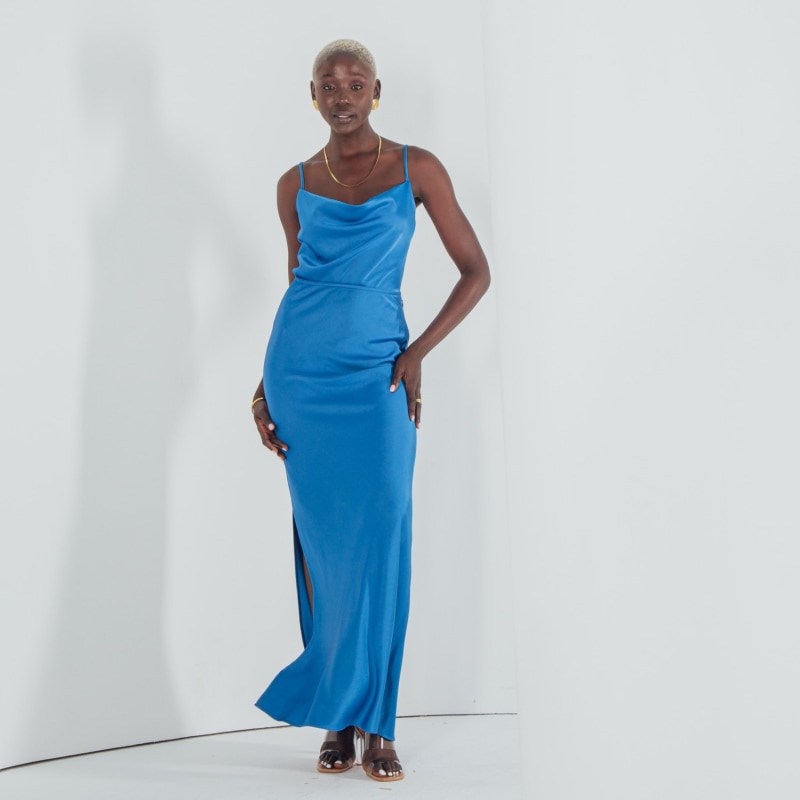 Essentials Satin Maxi Skirt Cobalt Blue SAVANNA Wolf Badger