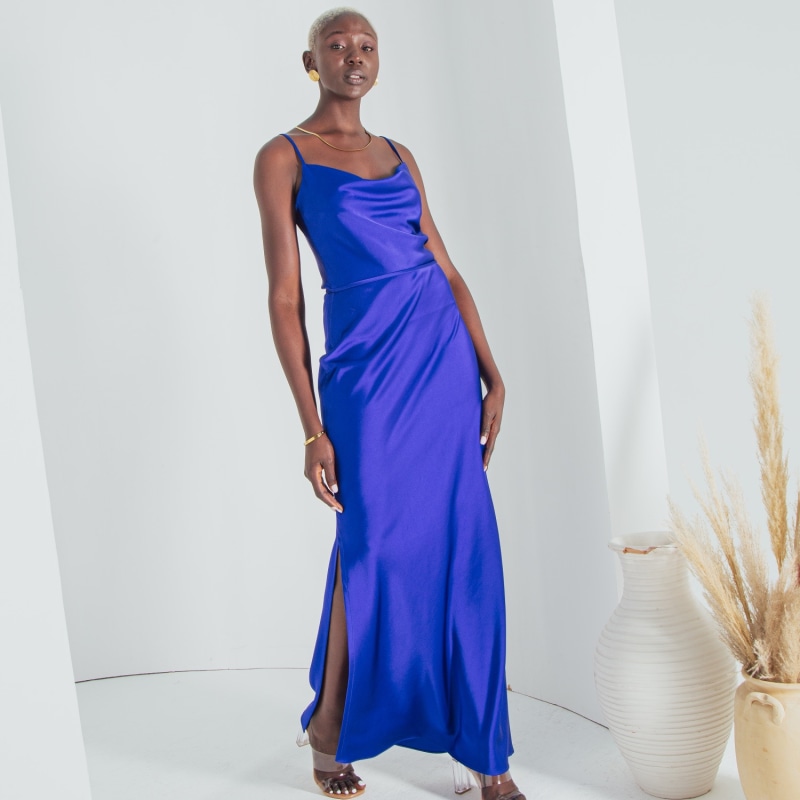 Essentials Satin Maxi Skirt Royal Blue by SAVANNA