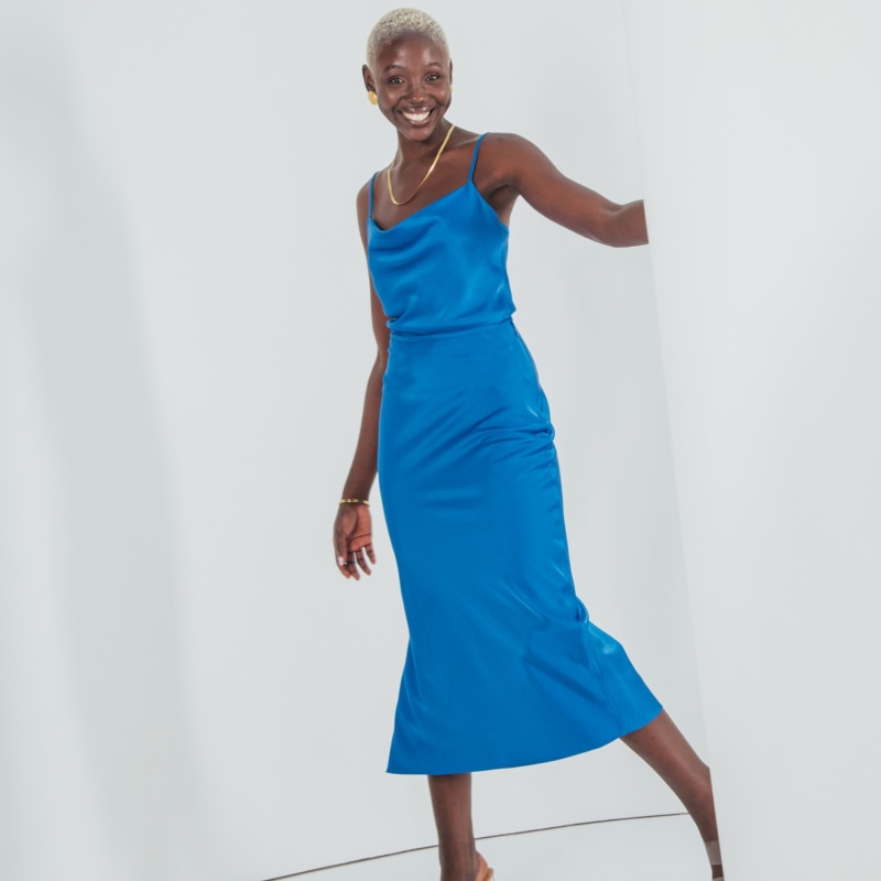 Essentials Satin Midi Skirt Cobalt Blue SAVANNA Wolf Badger