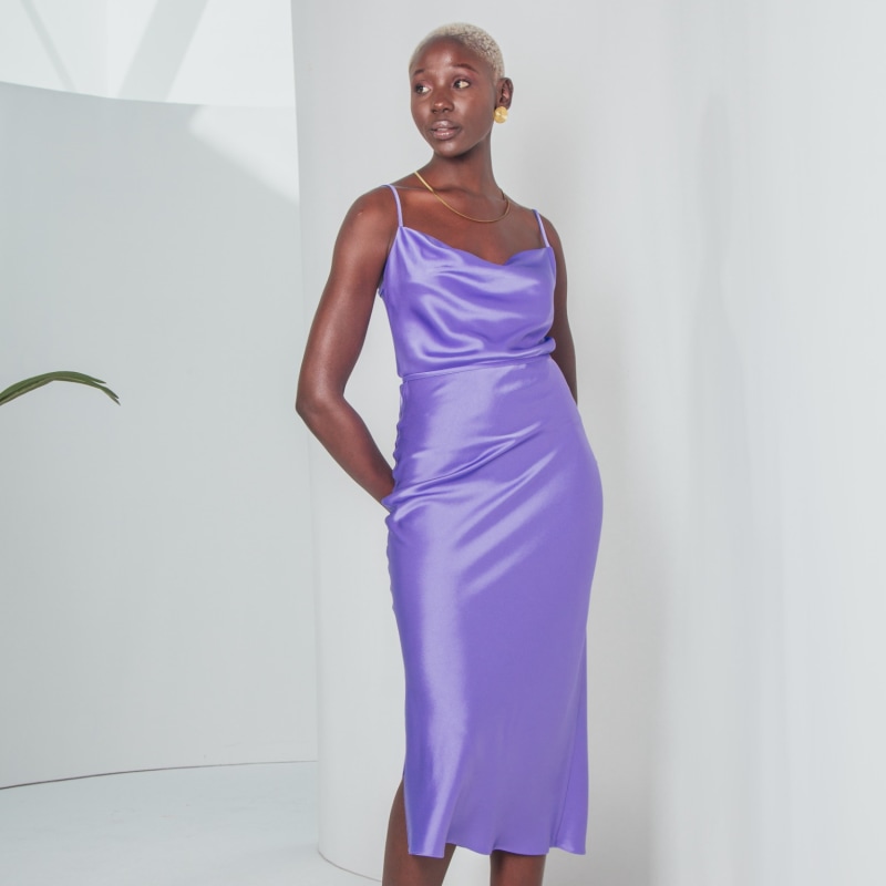Satin midi skirt purple hotsell