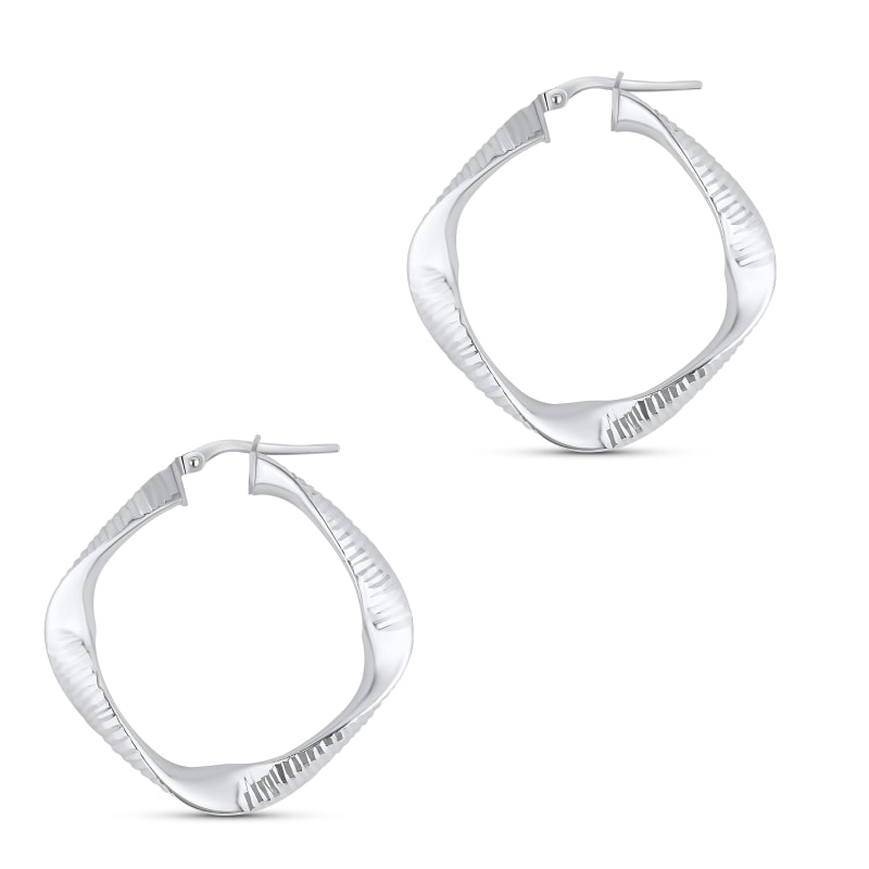 Thumbnail of Textured Square Hoops - Silver image