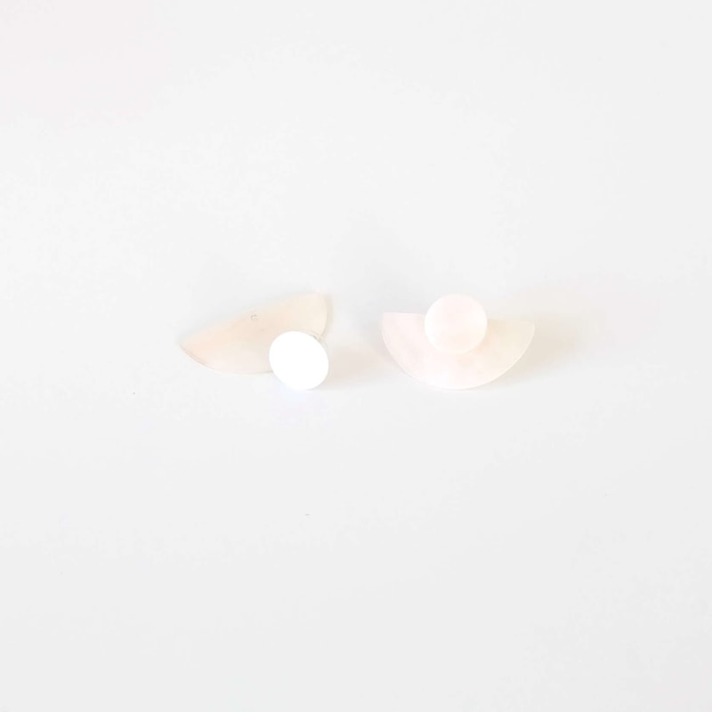 Thumbnail of Pearl White Circle And Halfmoon Geometric Studs - Mother Of Pearl Earrings image