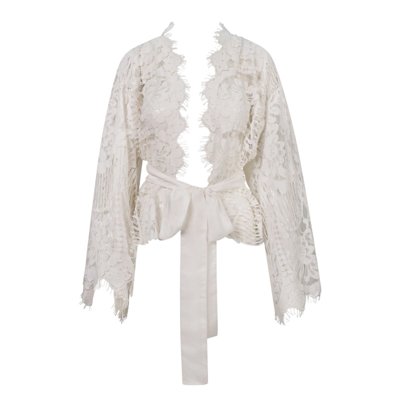 Thumbnail of Shalom Super Soft Eyelash Lace Cotton Bridal Kimono image