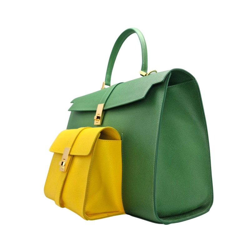 Thumbnail of Ethereal Double Dose Bag In Saffiano Calf Leather - Green & Yellow image