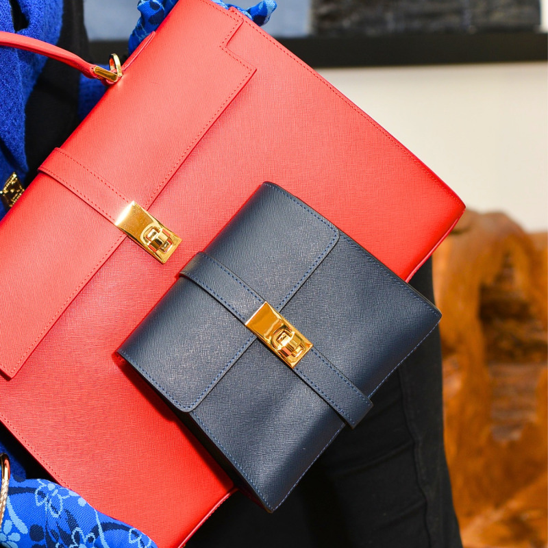 Thumbnail of Ethereal Double Dose Bag  In Saffiano Calf  Leather - Red & Blue image