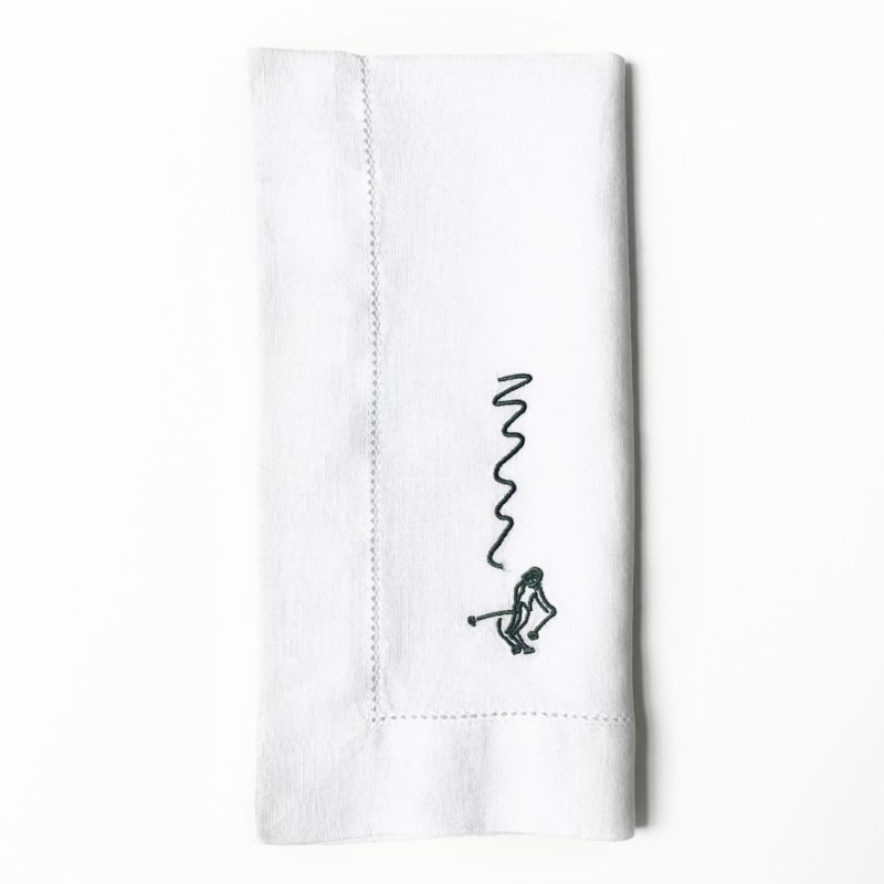 Thumbnail of Skiers Embroidered Napkin, Set Of 4, In Dark Green image