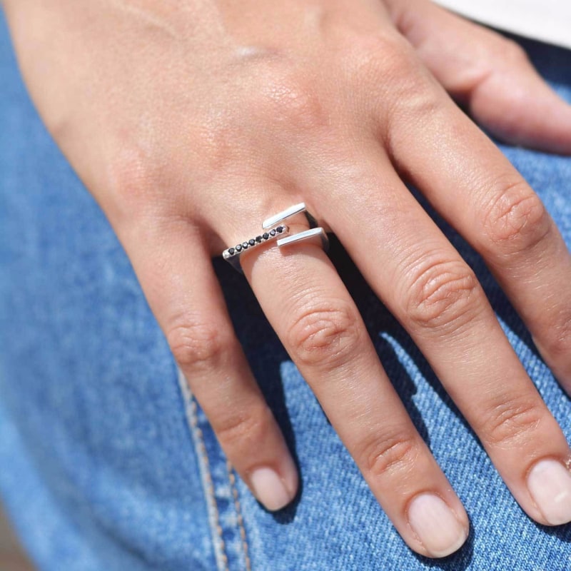 Thumbnail of Neringa Silver Stacking Ring With Black Onyx image