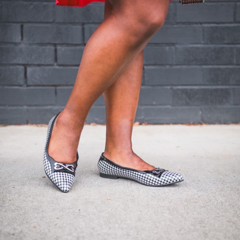 Thumbnail of Calf Leather & Patent Leather Trim Ballerina Flat - Black & White Houndstooth image