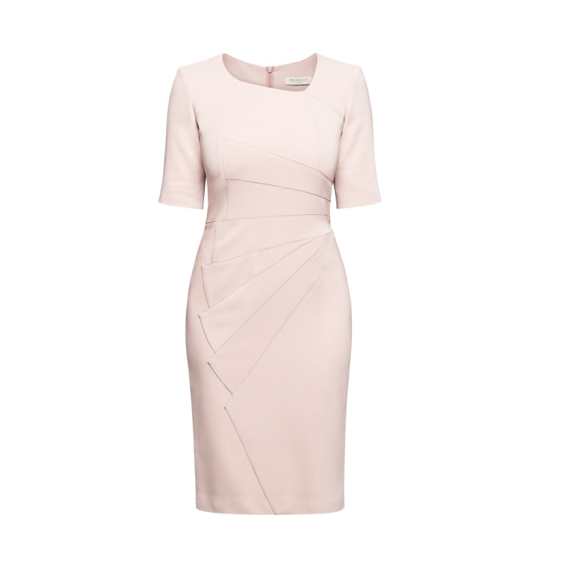 Thumbnail of Amelie Fitted Knee Length Dress With Asymmetrical Neckline In Powder Pink image