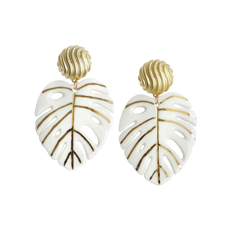 Thumbnail of Golden Monstera Leaf Statement Earrings image